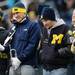 A trumpet player gestures in the stands during the annual alumni flag football game before spring practice at Michigan Stadium on Saturday, April 13, 2013. Melanie Maxwell I AnnArbor.com